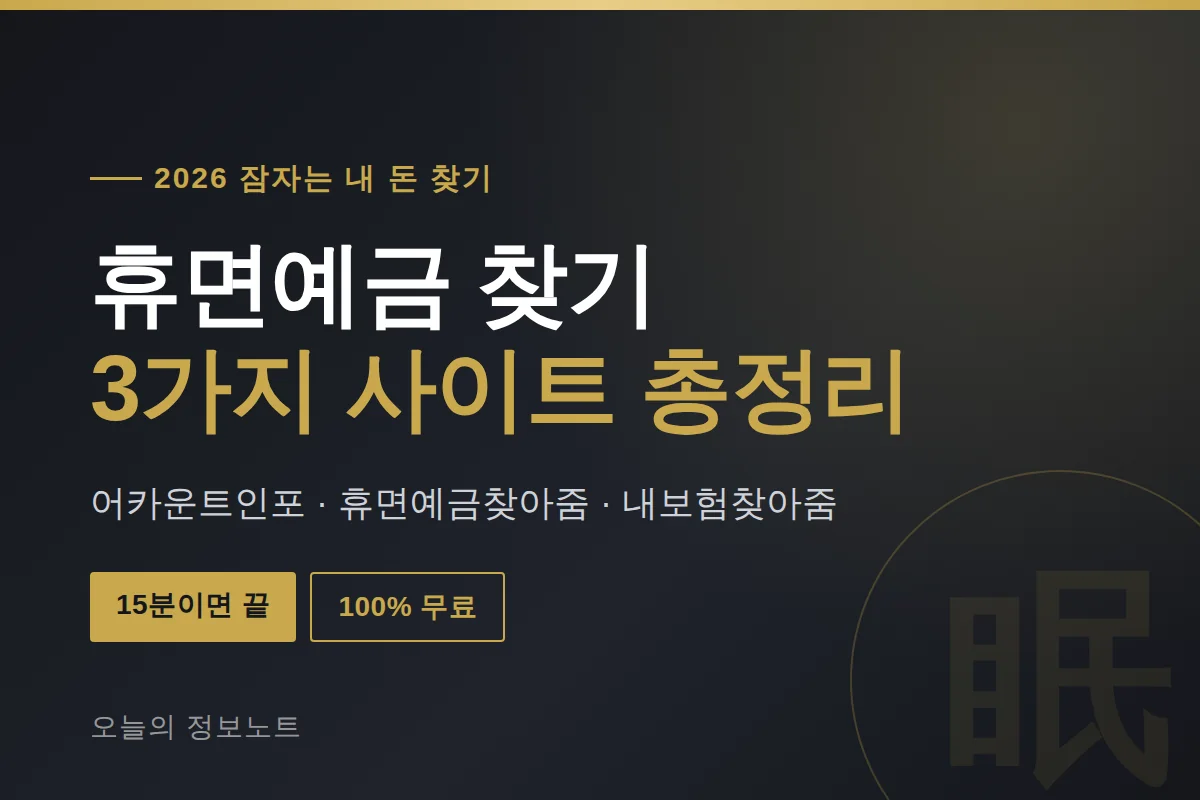 휴면예금 찾기 2026 잠자는 내 돈 5분 만에 찾는 3가지 사이트