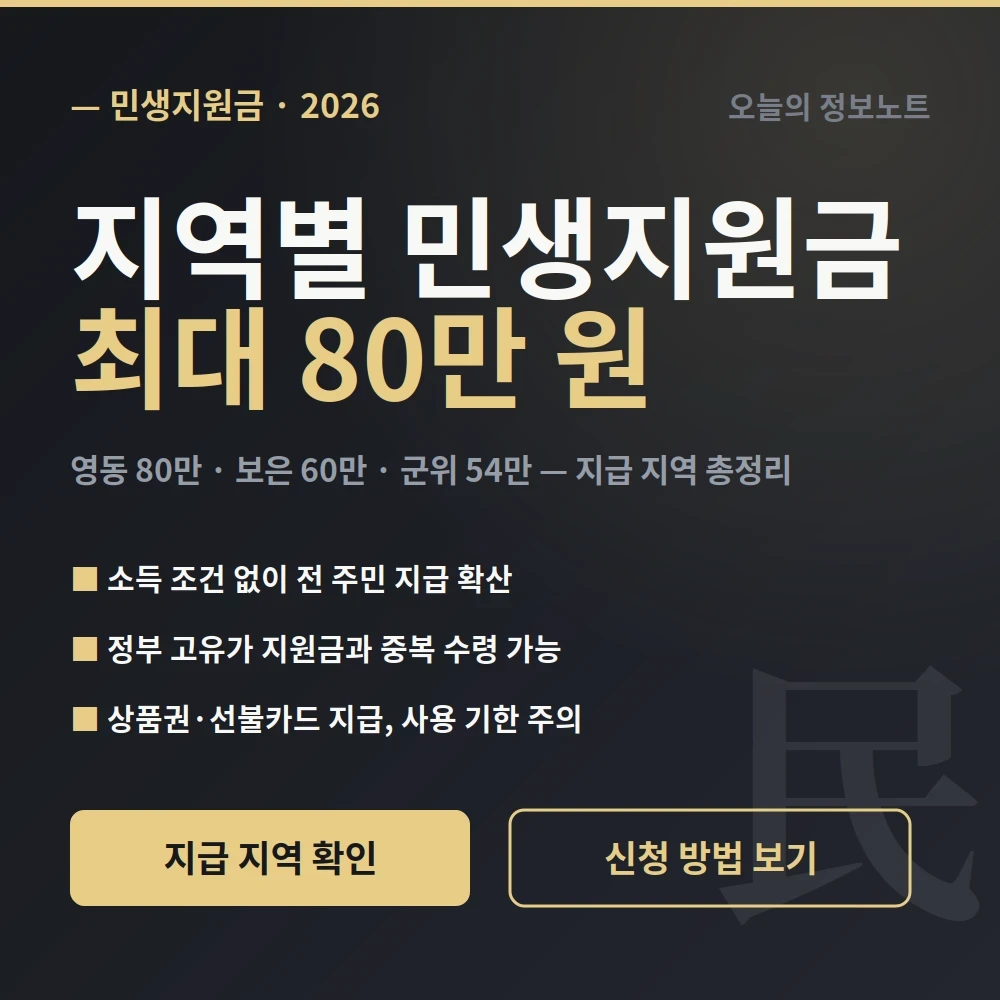 지역별 민생지원금 2026 최대 80만 원 지급 지역 총정리